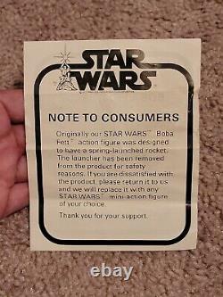 STAR WARS Vintage 1979 Kenner BOBA FETT Mail-Away Figure WithNote To Consumers