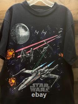 Vintage 1997 Star Wars AOP Deathstar Vibrate Colors T-Shirt