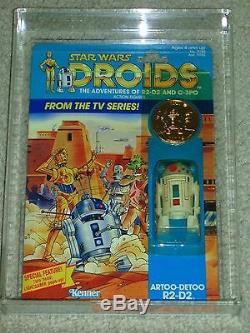 Vintage Star Wars 1985 AFA 80 RARE R2-D2 DROIDS CARTOON TV SERIES card back MOC
