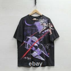 Vintage Star Wars Death Star Tie Fighter X-Wing T-Shirt Size XL 1996 90s Movie