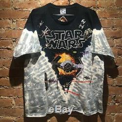 Vintage Star Wars Tie Dye 1990's All Over Print Shirt Liquid Blue Darth NWT Tag